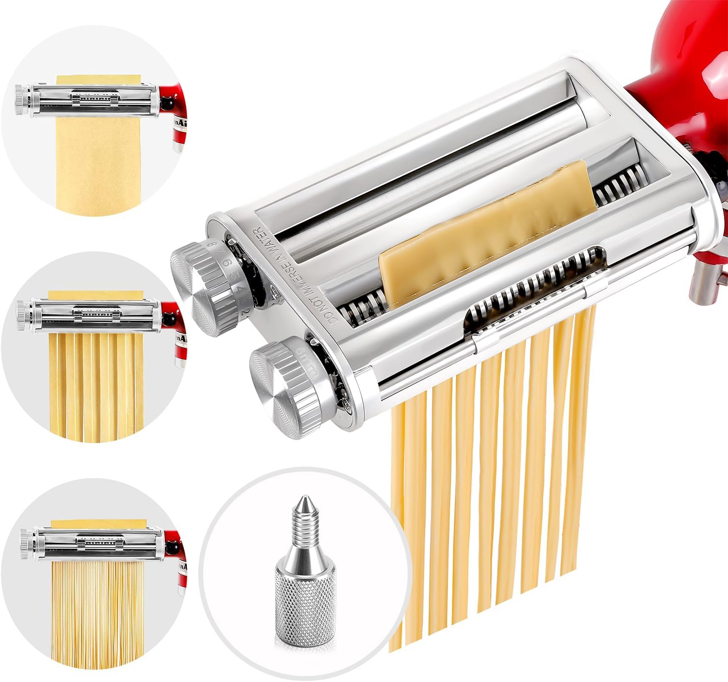 Kitchenaid Baking Set - キッチンエイドミキサー3-in-1パスタローラーカッターアタッチメント、スパゲッティ＆フェットチーネブレード、8段階の厚さ調整、耐久性のある金属構造