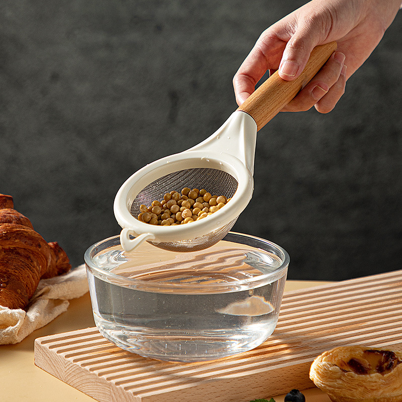 Baking Powder Kitchen - 新型木製ハンドル付き粉ふるい キッチンベーキング用細目粉ふるい 砂糖粉ふるい ジュース・豆乳用多機能ふるい
