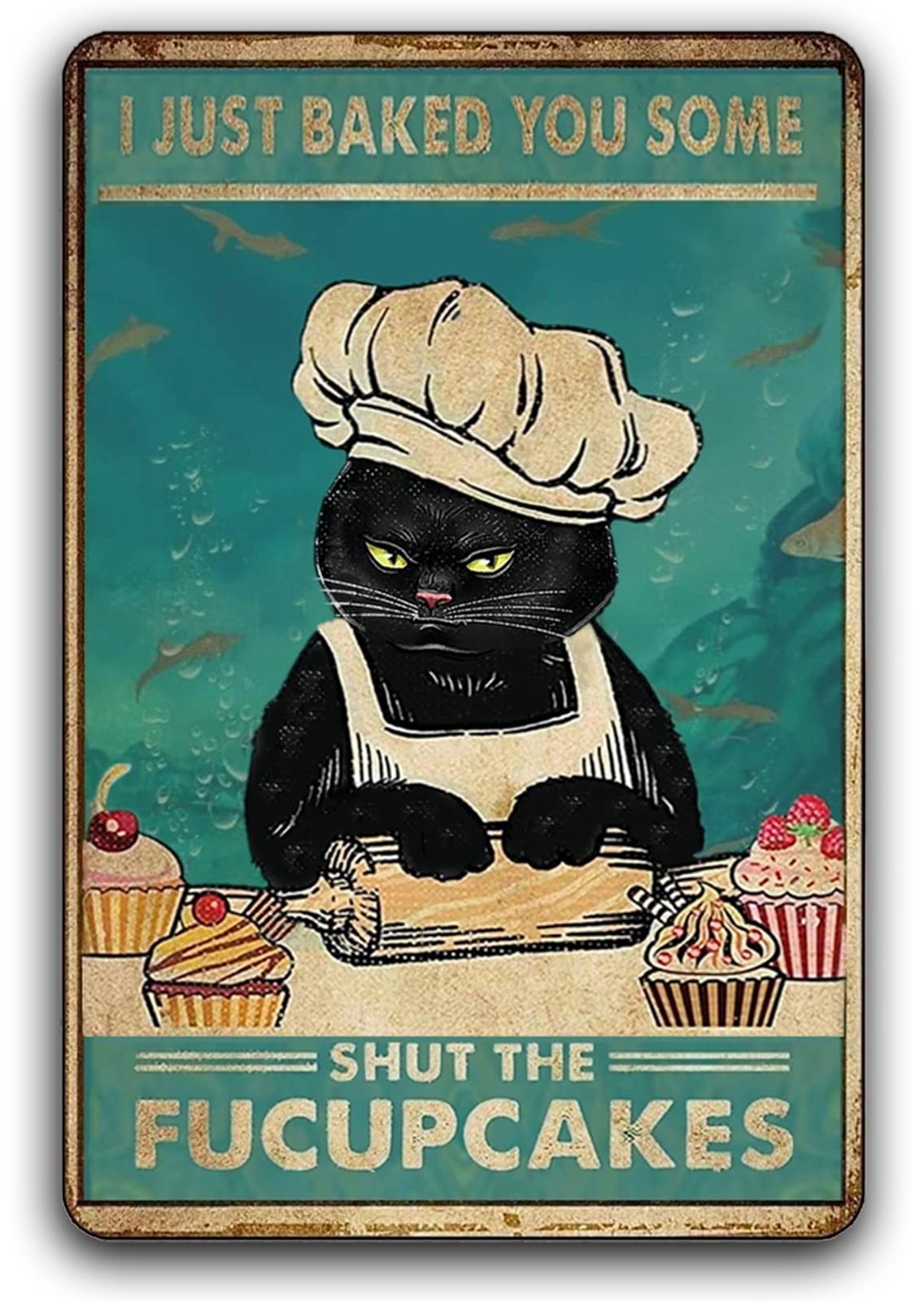 Kitchen Baking Wall Art - Fmcmly 面白い猫の金属製ティンサイン ヴィンテージキティ キッチンサイン ホーム バスルーム