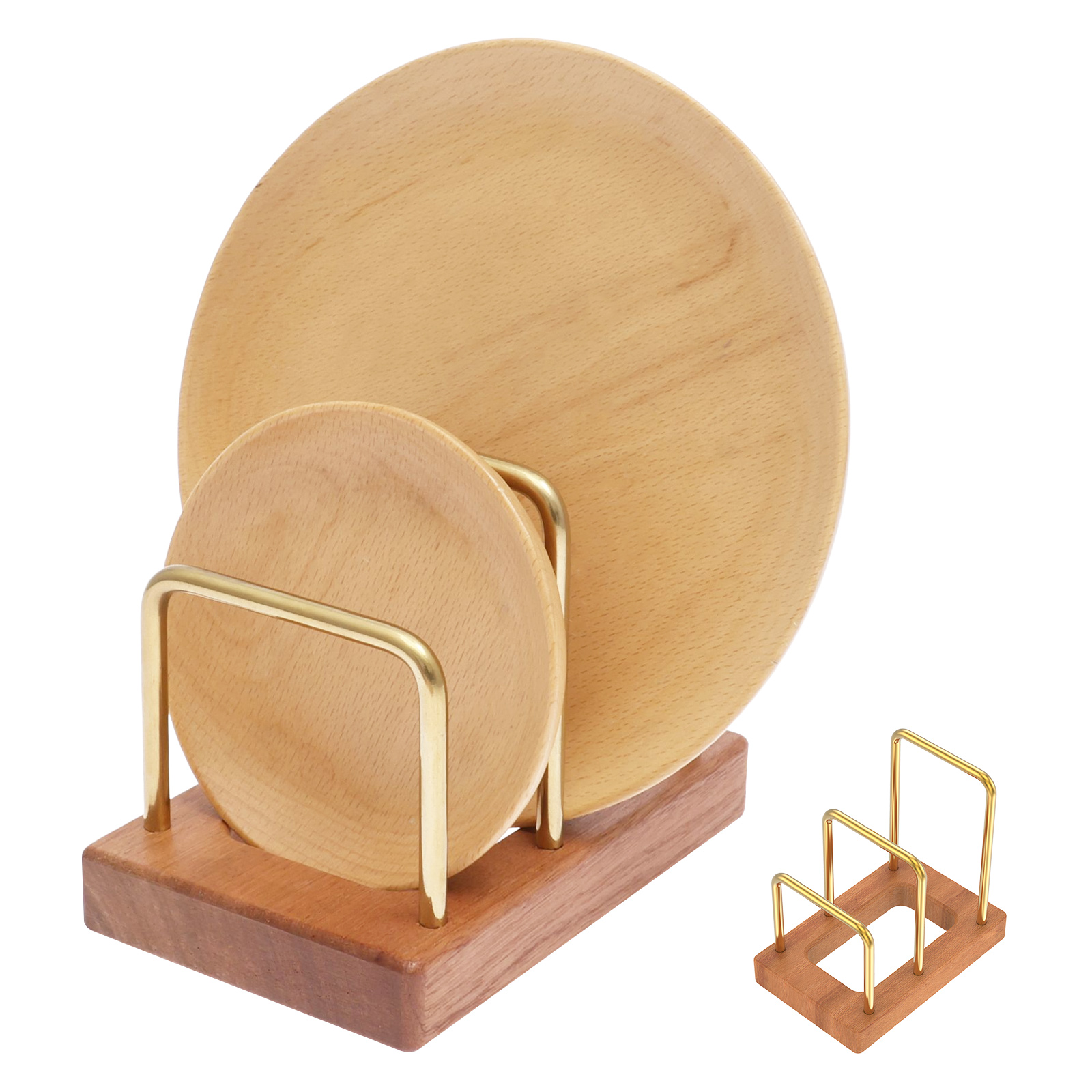 Kitchen Cabinet Baking Organizer - 鍋蓋ラック まな板オーガナイザー 木製ベース ベーキングパン チョッピング収納 キッチンカウンタートップ