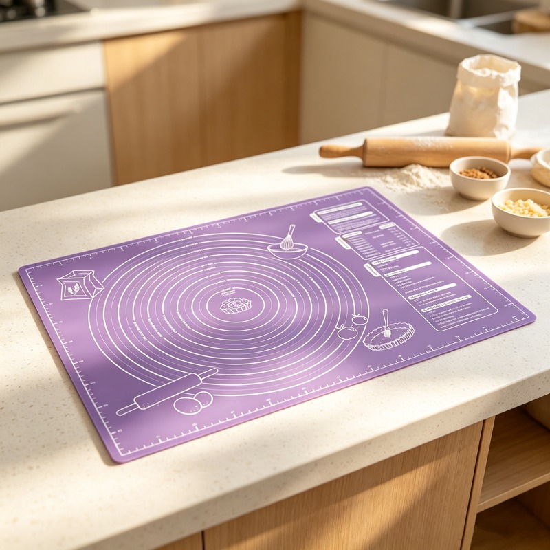 Kitchen Baking Counter - ノンスティックシリコン製ペストリーマット パープル 記号入り 食品グレード 生地こねマット キッチンカウンター用
