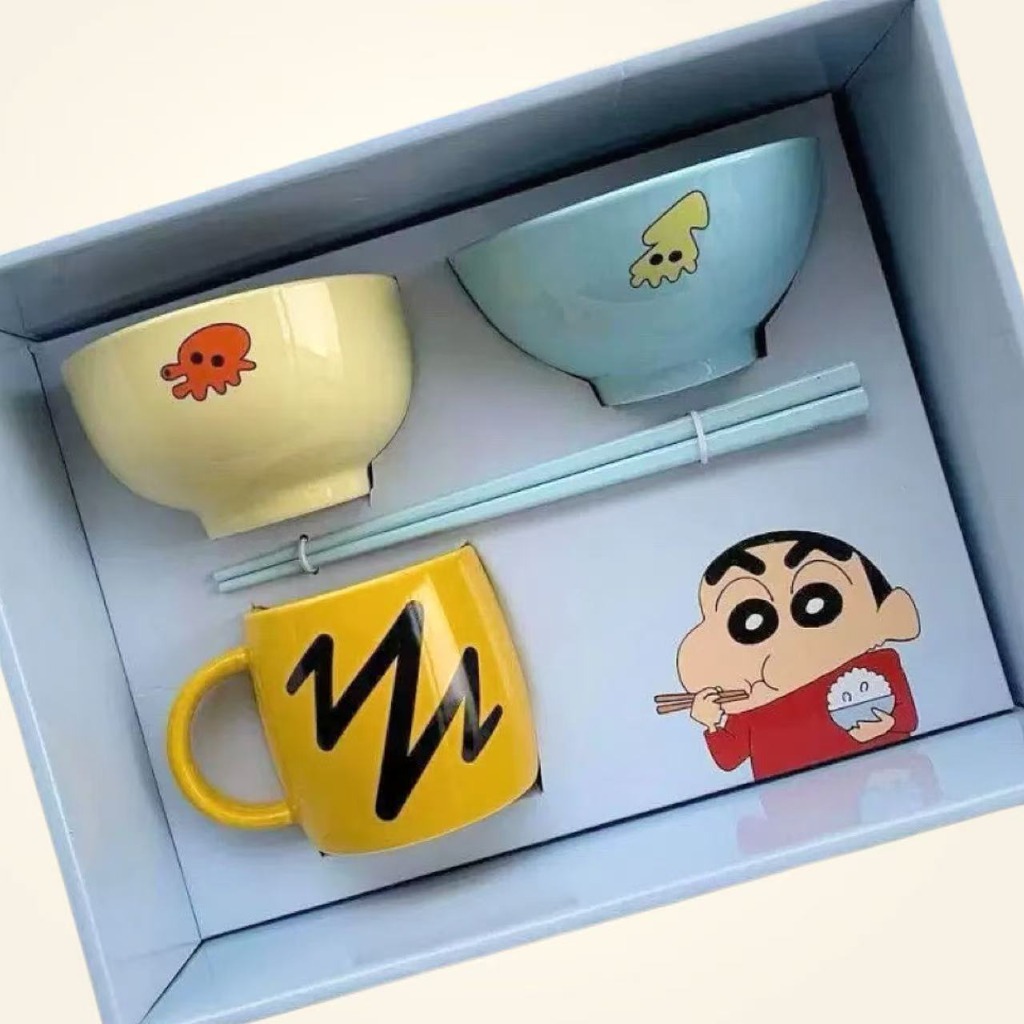 Kitchen Baking Gifts - クレヨンしんちゃん セラミック食器セット 4点セット ボウル マグカップ 箸