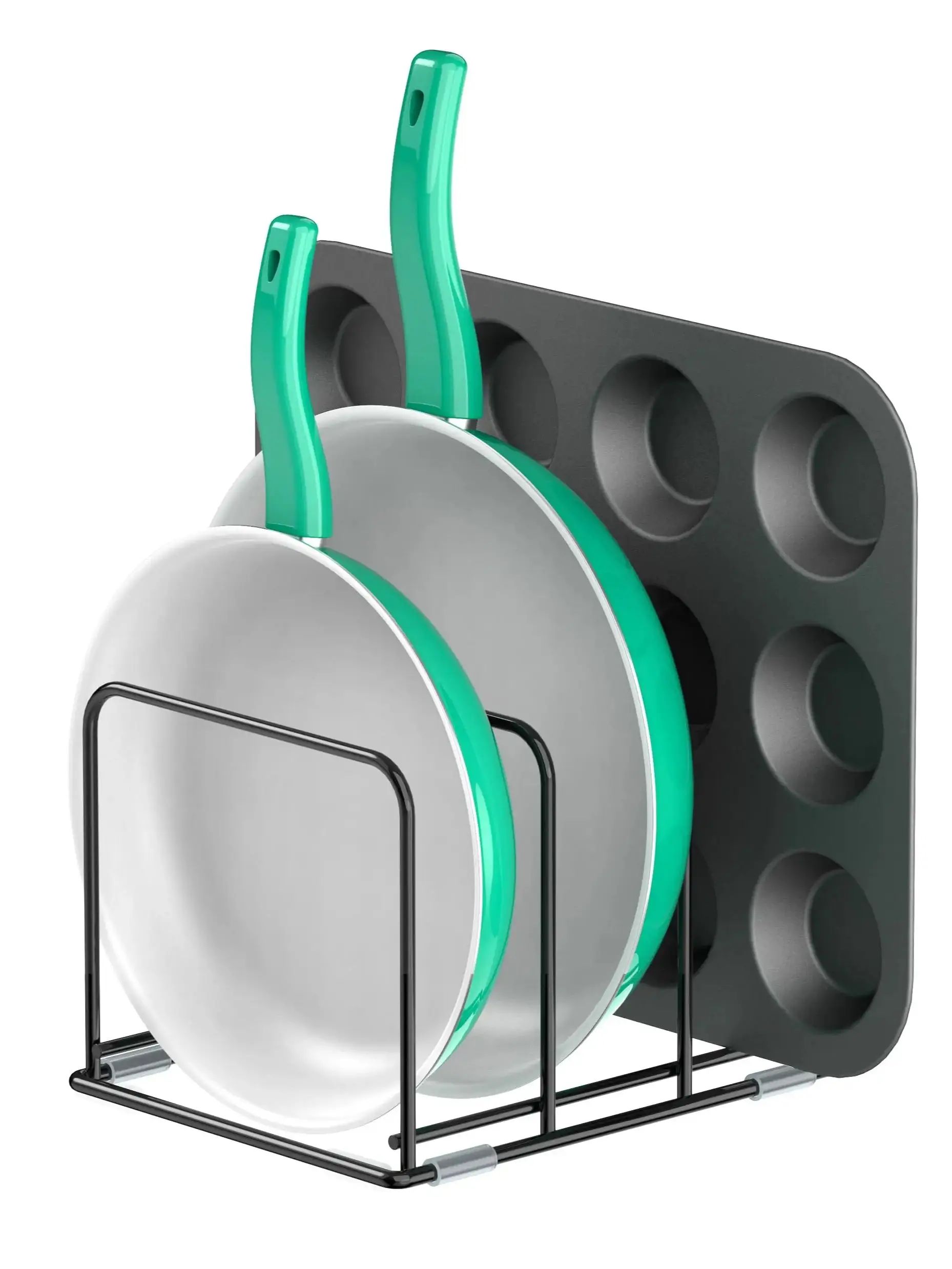 Kitchen Cabinet Baking Organizer - パンオーガナイザー キッチンキャビネットオーガナイザー スチール調理器具ホルダー スキレットベーキングトレイ用の3つのスロット付き分割ホルダー