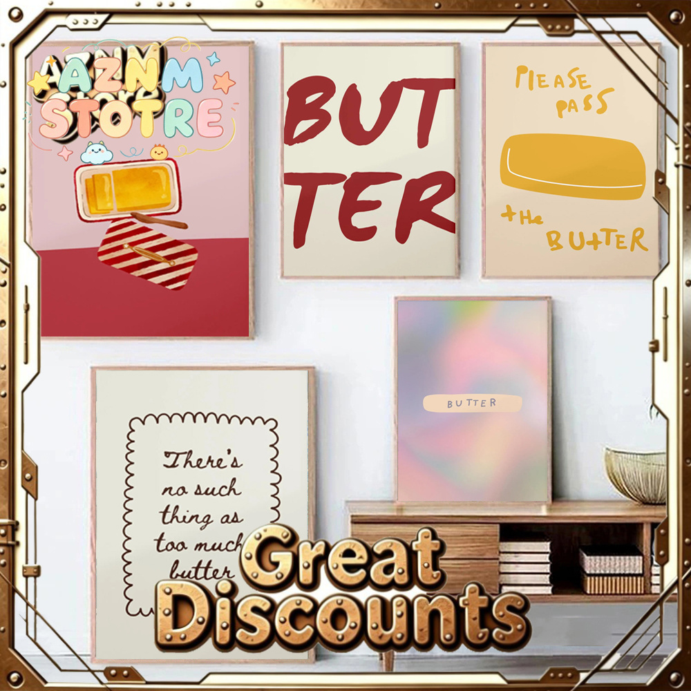 Kitchen Baking Wall Art - バターポスター1枚 ミニマリストキッチン装飾 キャンバス絵画 ファンキーで楽しいフードベーキングウォールアート バター愛好家への完璧なギフト