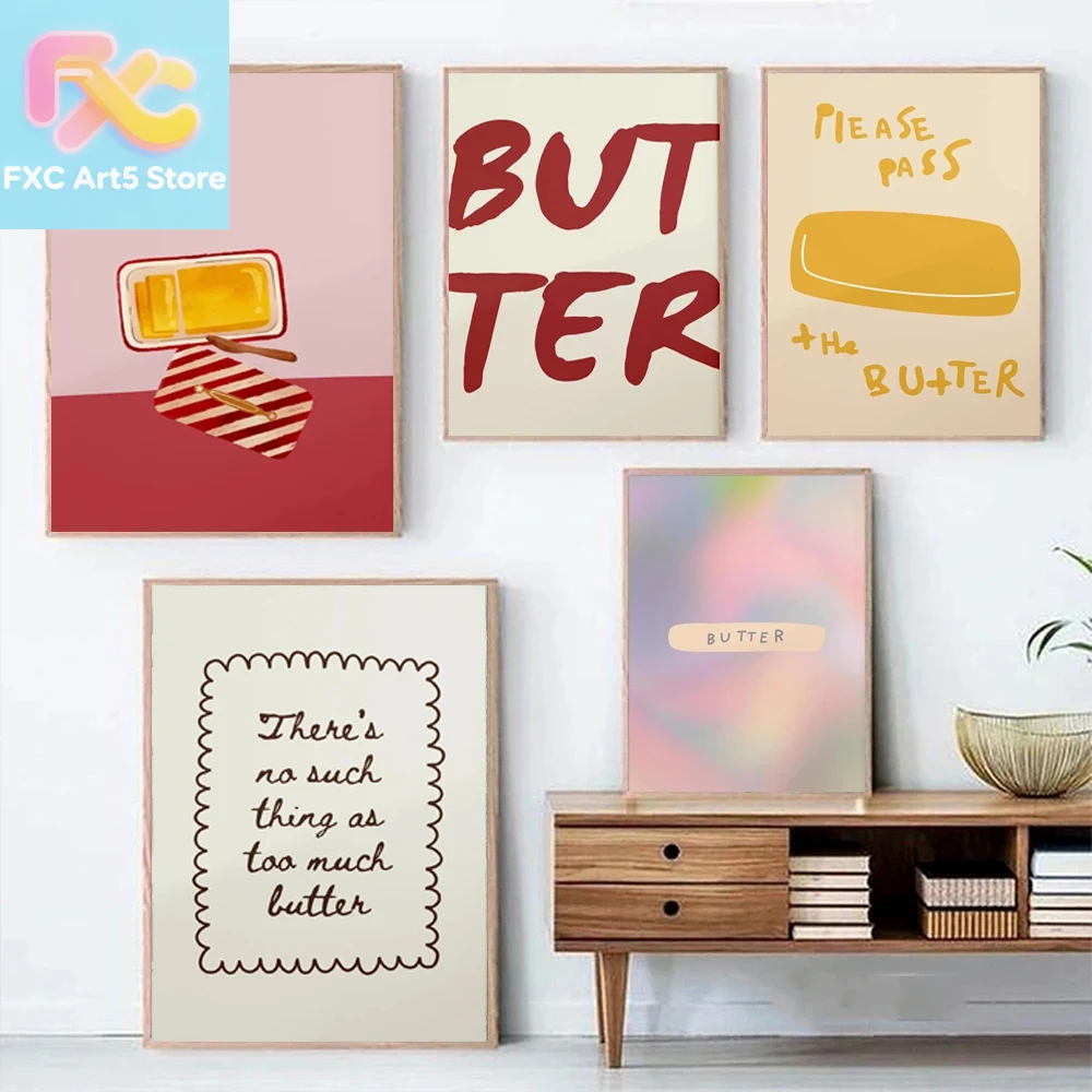 Kitchen Baking Wall Art - 1枚のフレームレスバターポスター、ミニマリストキッチン装飾、ファンキーで楽しいフードベーキングウォールアート、バター愛好家のための完璧なギフト、ホームリビング用