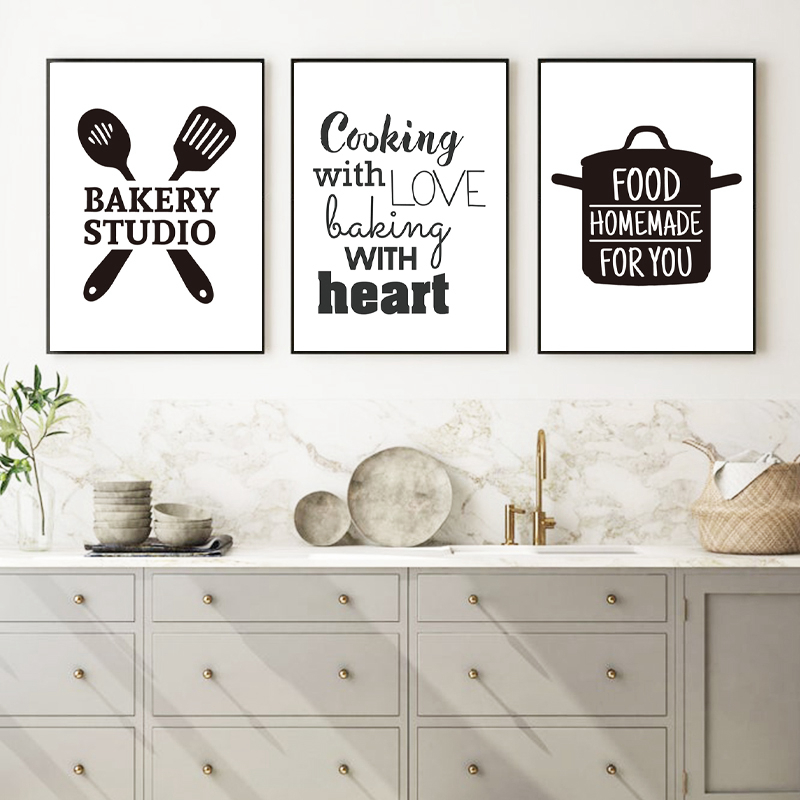 Kitchen Baking Wall Art - 愛を込めた料理 キッチン名言ウォールアートプリントとポスター、心を込めたベーキング キャンバス絵画 ウォールピクチャー ホームキッチンデコレーション
