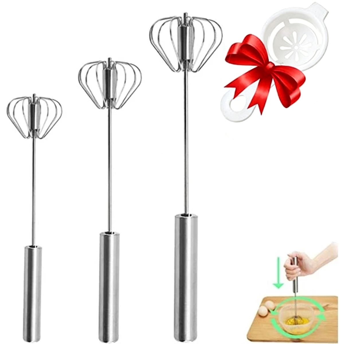 Kitchen Baking Appliances - 1/3 個ステンレス鋼エッグビーター耐久性のある半自動エッグビーター、楽々エッグクリームミキサー撹拌ビーター用キッチンツール