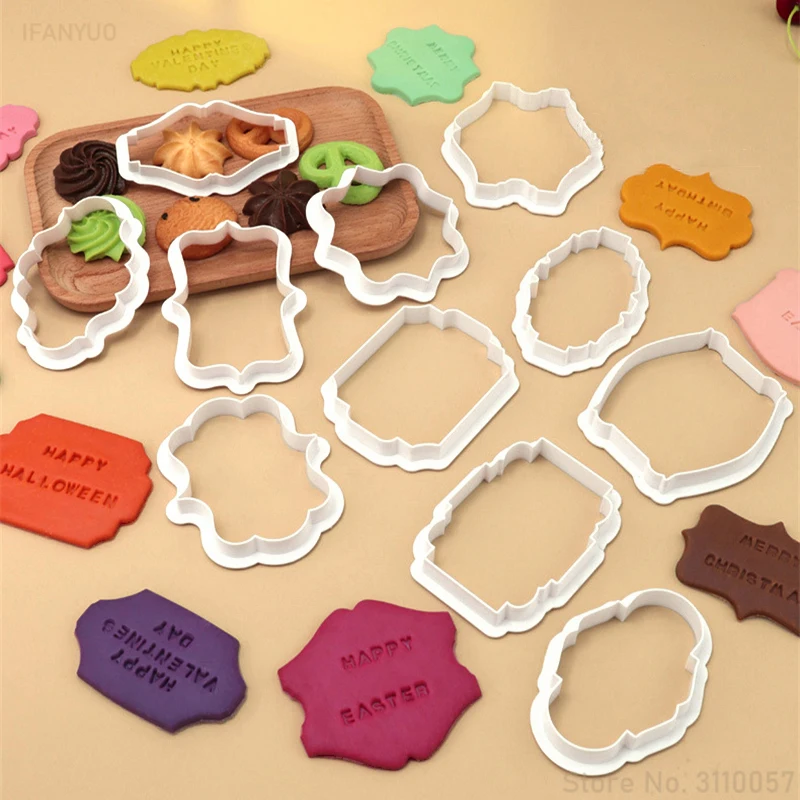 Kitchen Baking Tools Names - 4個入り ヴィンテージ風プレートフレーム クッキーカッター ネームプレート プラスチック製ビスケット型 ケーキデコレーションツール