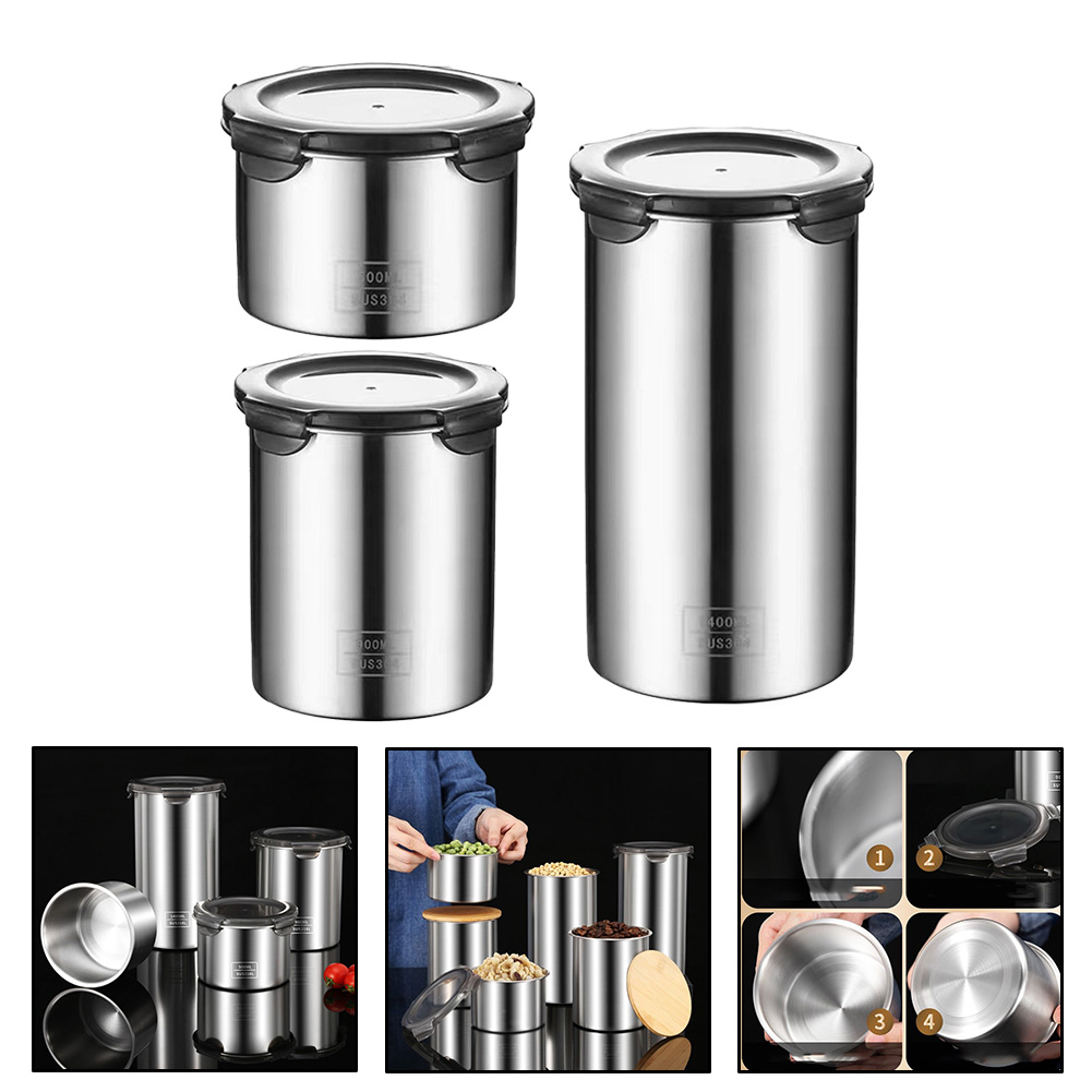 Kitchen Bank - ステンレス鋼の真空シール食品貯蔵容器,コーヒー豆の瓶,キッチンのグレイン瓶,キャンディーとスパイス,500 ml, 900 ml, 1400ml