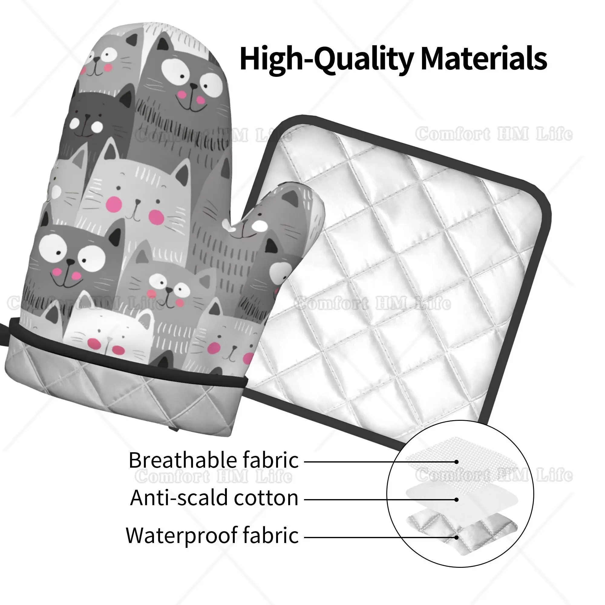 かわいい猫のオーブンミットとポットホルダー、断熱手袋、調理用 - Kitchen Baking Counter のレビューと価格