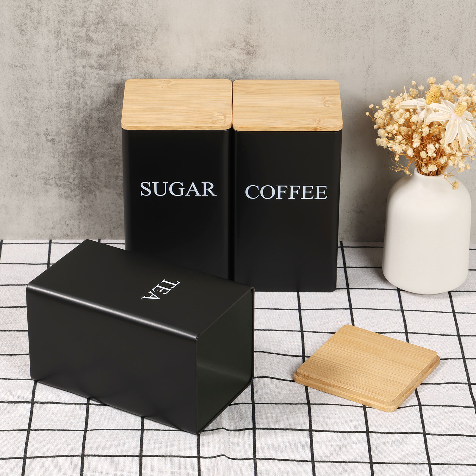 竹製の蓋が付いた真空密閉タンク,3個,気密,竹製の蓋,キッチ - Kitchen Bank のレビューと価格