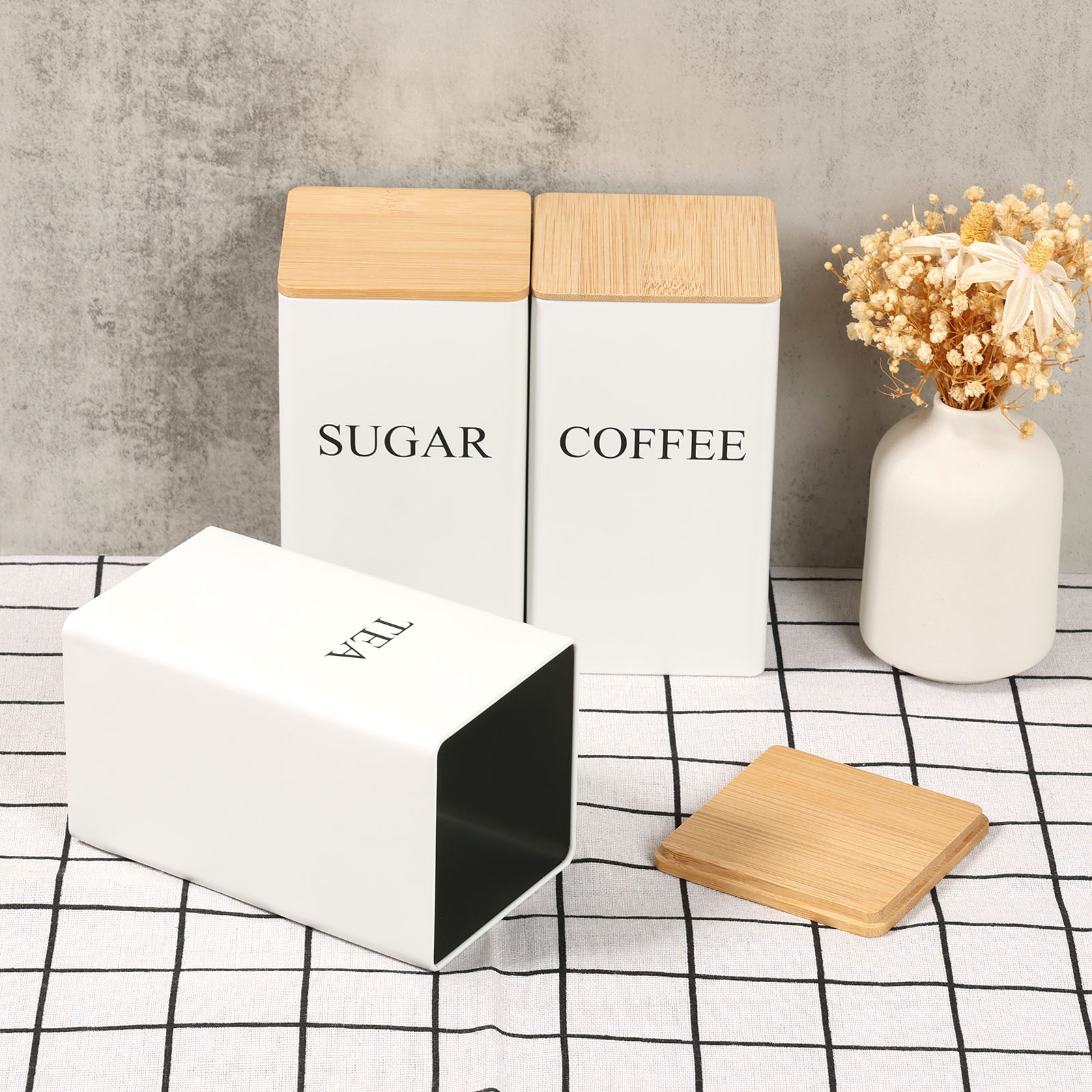 竹製の蓋が付いた真空密閉タンク,3個,気密,竹製の蓋,キッチ - Kitchen Bank のレビューと価格