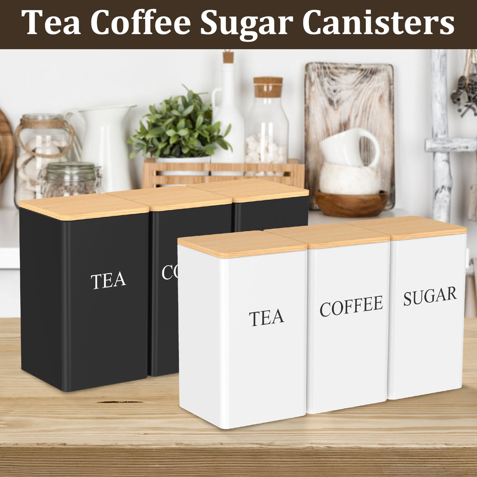 竹製の蓋が付いた真空密閉タンク,3個,気密,竹製の蓋,キッチ - Kitchen Bank のレビューと価格