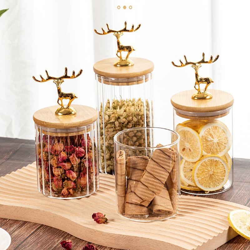 ふた付き金色のelk収納ジャー円筒形密閉ガラスキッチン収納用 - Kitchen Bank のレビューと価格