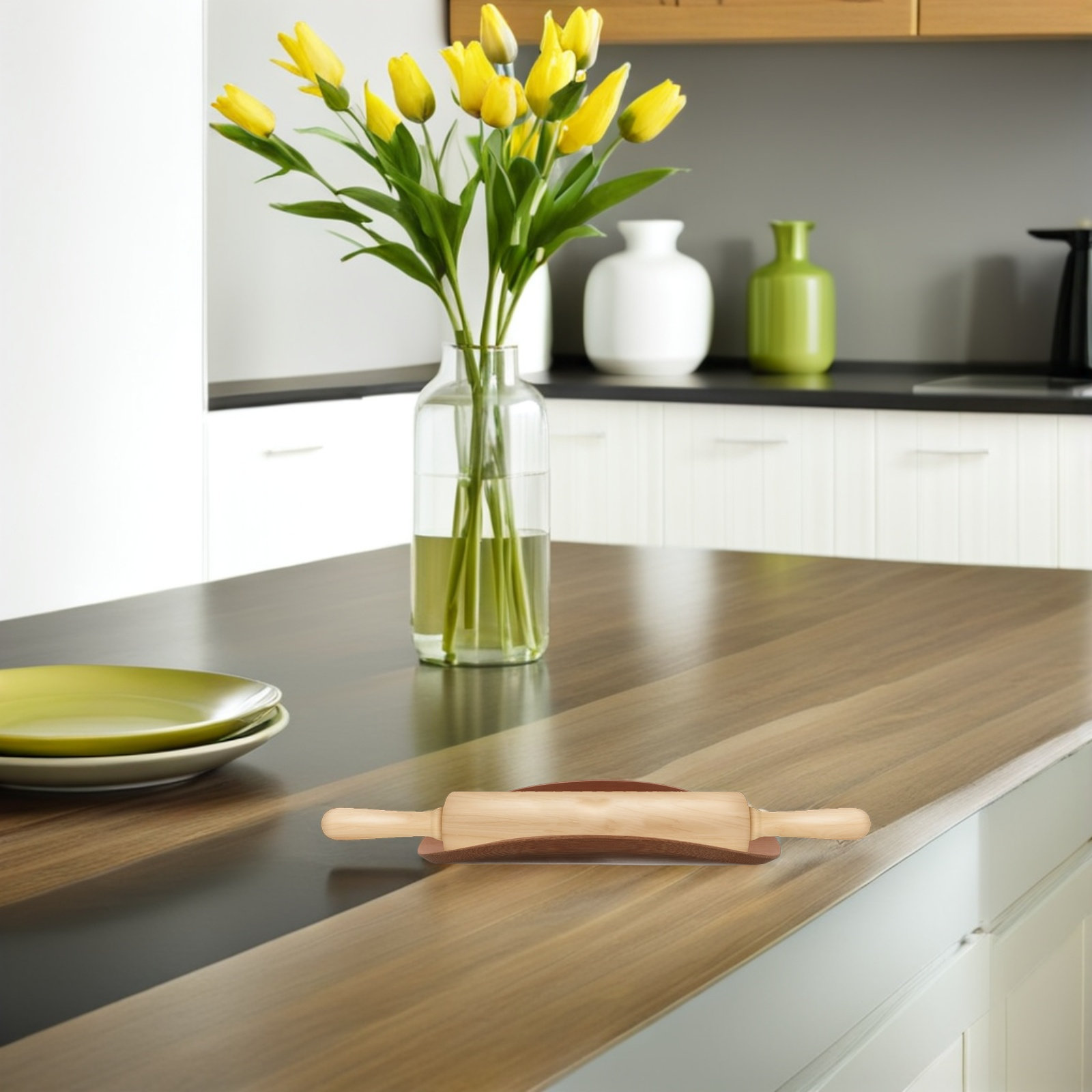 無垢材ローリングピンホルダー竹製溝付きベースカウンタートップ - Kitchen Baking Counter のレビューと価格