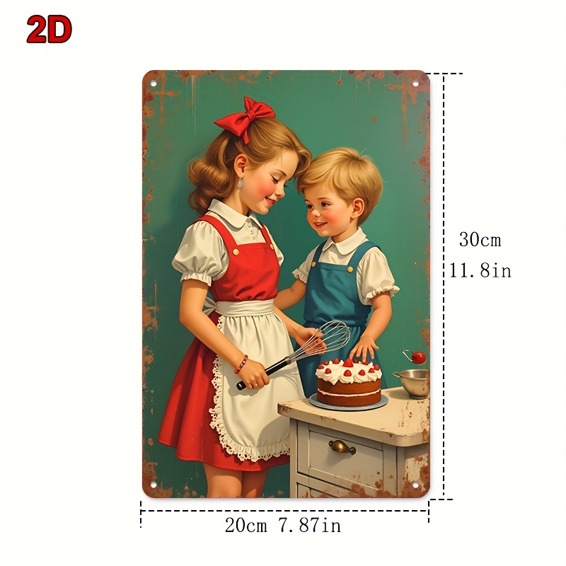 8x12インチ メタルブリキ看板 兄妹がベイクしたイチゴケー - Kitchen Baking Wall Art のレビューと価格