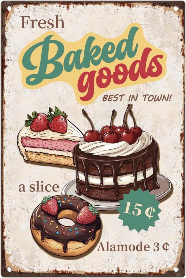 焼きたてのパン類 ヴィンテージブリキ看板 レトロアート ウォ - Kitchen Baking Wall Art のレビューと価格