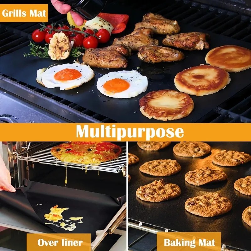 テフロングリルマット 5枚セット ノンスティック、BBQ屋外 - Super Kitchen Baking Mat のレビューと価格