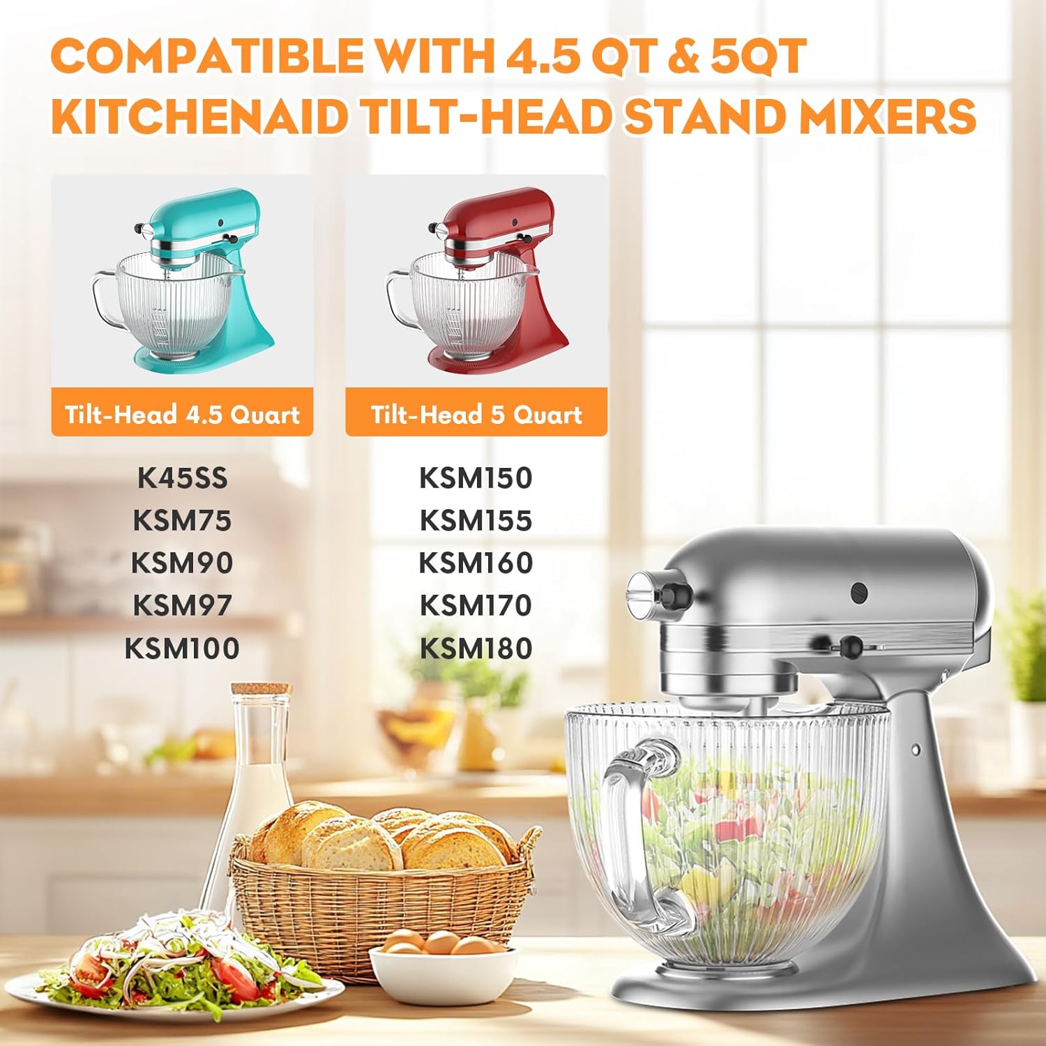 GVODE キッチンエイドミキサー用ガラスボウル、4.5-5 - Kitchenaid Baking Set のレビューと価格