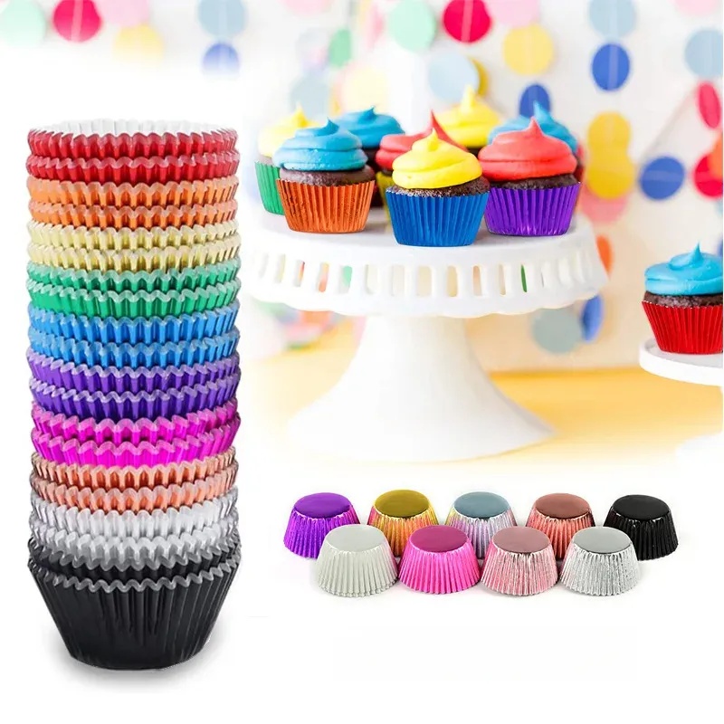 金箔カップケーキライナー100枚セット、多機能ケーキカップキ - Kitchen Baking Supplies のレビューと価格