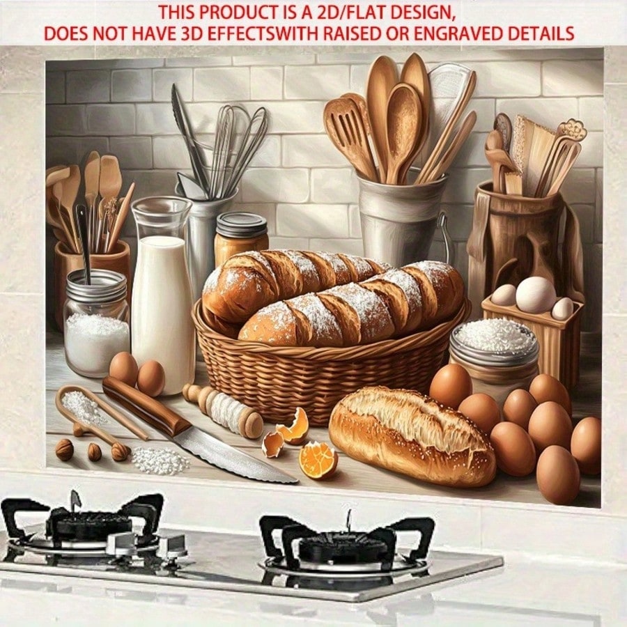 2D自己粘着PVCウォールデカール、ベーキング＆パン柄アート - Kitchen Baking Wall Art のレビューと価格