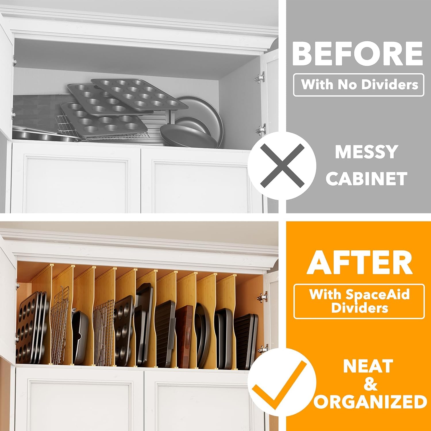 10個入り竹製トレイ仕切り板（キッチンキャビネット用）、縦型 - Kitchen Cabinet Baking Organizer のレビューと価格